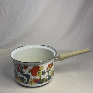 Vintage Emaille Suppentopf Dutch Oven Edelstahl japanisch inspiriert Blumen - Bild 1 von 11
