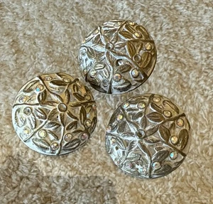 Vintage Carved Metal Rhinestone Buttons Large 1.5” - Picture 1 of 9