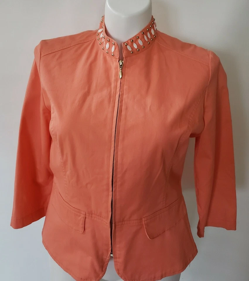 Hearts of Palm Womens Jacket / Blazer sz 14 Orange Peach Embellished Front Zip - Image 1 of 4