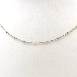 18k Gold Beaded Bead Curb Link Pendant Chain Necklace Two Tone 16in Italy New - Picture 1 of 7