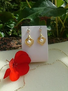 Gold Gold Plated Earrings, with Calla Flower - Picture 1 of 1
