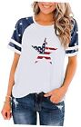  American Flag T Shirt Patriotic Shirts Women Veteran Shirt Raglan Large White