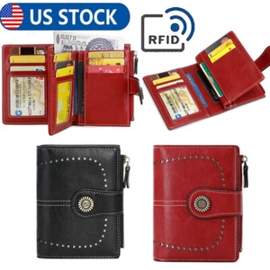 RFID Blocking Women Leather Wallet Coins Purse Bifold Credit Card Holder Handbag - Picture 1 of 31