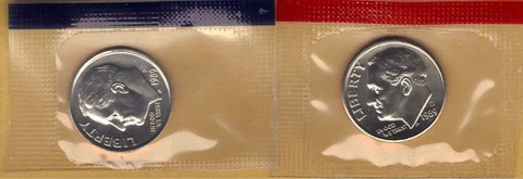 1990-P & D UNCIRCULATED BU ROOSEVELT DIMES IN MINT SET CELLO (2 coins) Cover