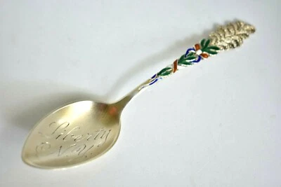 Cuchara de recuerdo antigua Town of Liberty New York Wendell de plata esterlina esmaltada Foto 1 de 4