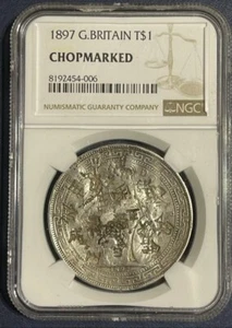 1897 B Great Britain Hong Kong Silver Trade Dollar Coin NGC Chopmarked - Picture 1 of 12