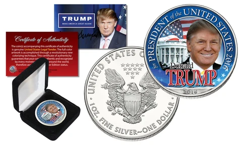 DONALD TRUMP FOR PRESIDENT 2016  "1" OZ PURE SILVER EAGLE DOLLAR! BOX & COA! Cover