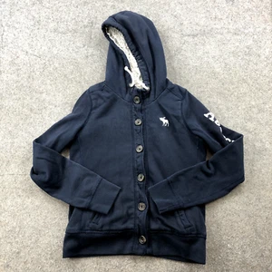 Abercrombie Fitch Hoodie Kids Medium Blue Full Button Front Logo Lined - Picture 1 of 9