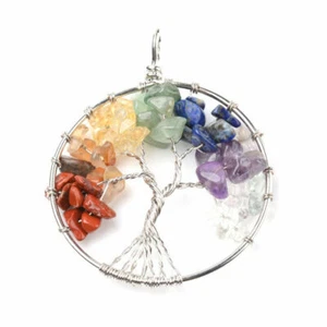 Regalo de estímulo de aislamiento - Colgante de alambre plateado con cuentas de piedras preciosas del árbol de la vida - Imagen 1 de 1