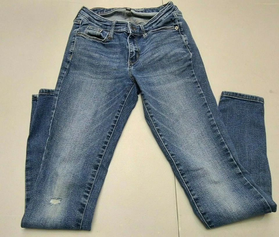 Женские джинсы из денима с универсальной нитью размер 2 (27x30) изогнутые узкие искусственно состаренные - Изображение 1 из 4