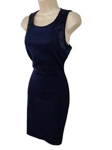 GUESS US 10 UK 12 NAVY BLUE SEQUIN EMBELLISHED HOURGLASS BODYCON PARTY DRESS - Picture 1 of 7