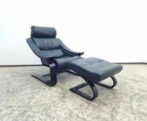 Nelo Kroken Chair Ottomane Åke Fribytter Designer Echtledersessel in schwarz - Bild 1 von 12