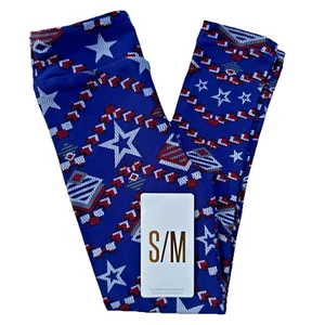 NEW Lularoe Leggings Girls S/M (sz 2-8) Red White Blue 4th of July USA America - Picture 1 of 12