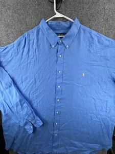 Ralph Lauren All Linen Blue Long Sleeve Button Up Shirt Big 5XLT Tall Pony Logo - Picture 1 of 13