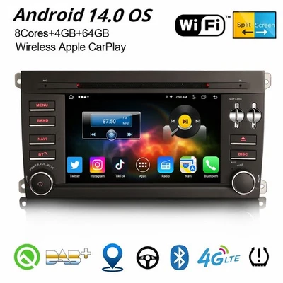 Android 14 DAB+ Navi Bluetooth 5.0 WiFi 8-Kern CarPlay Autoradio Porsche Cayenne - Bild 1 von 4
