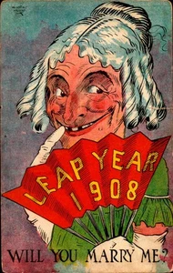 AUGUST HUTAF SIGNED HUMOR POSTCARD-LEAP YEAR 1908- "WILL YOU MARRY ME?" BK80 - Picture 1 of 2