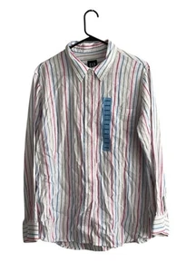 Gap Linen Shirt Women Large Stripe Button Long Sleeve Linen Blend Casual NWT - Picture 1 of 7
