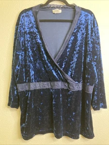 Vintage Y2K Avenue VNeck Top 26/28 blu velluto bordo pizzo stravagante fata della foresta - Foto 1 di 3