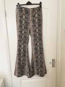 Zara Trousers Size S Snake Print Flares High Rise Flowing Pockets - Picture 1 of 9