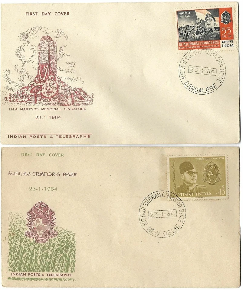 INDIA 1964 SUBHAS CHANDRA BOSE 2V STAMPS SET OF 2 FDCS # 546 - Image 1 of 1