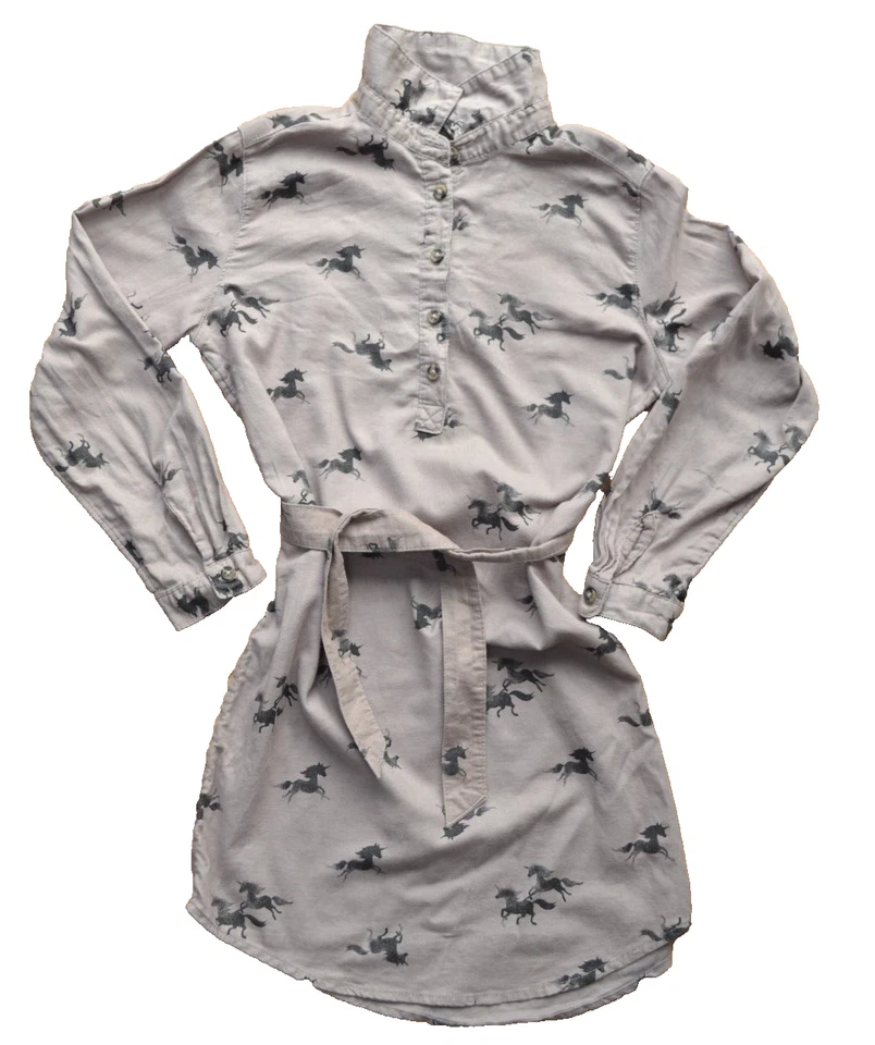H&M Shirt Dress Age 7-8 Years Beige/Brown Horse Print Long Sleeves Girls Collar - Image 1 of 4