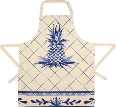 Delantal artesanal de piña azul Pekín, 34 pulgadas de largo, algodón Foto 1 de 4