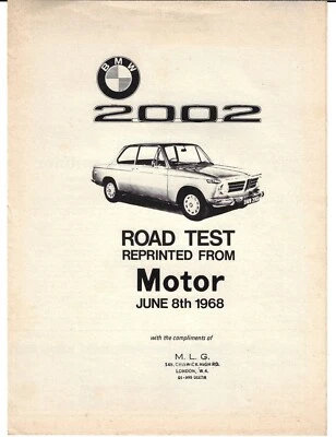 BMW 2002 prueba de carretera 1968-1969 mercado del Reino Unido folleto de ventas motor serie 02 Foto 1 de 2