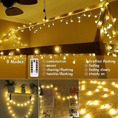 Battery Power  49FT Ball LED Strip Lights 8 Modes Waterproof Outdoor Yard Decor - Image 1 of 4