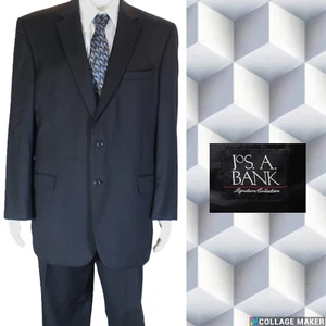 JOS A BANK~MINT!!~BLACK WOOL MENS 44L CAREER SUIT PLEATED CUFFED PANTS 40X32 - Picture 1 of 16