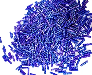 20gms Matsuno 6mm Bugle Beads - Colour 14-FAB-SP -Royal Blue Frosted Rainbow - Picture 1 of 13