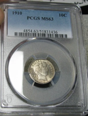 1910 Barber Dime Silver ---- MS-63 PCGS Graded Coin ---- #132C - Image 1 of 4