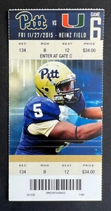 Boleto de fútbol americano de la NCAA 2015 Miami Hurricanes vs Pitt Panthers 27/11/15 - Imagen 1 de 2