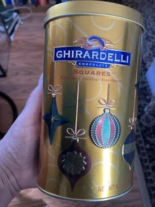 Christmas Ghirardelli Chocolate Gold Metal Holiday Cookie Tin Empty Vintage - Picture 1 of 12