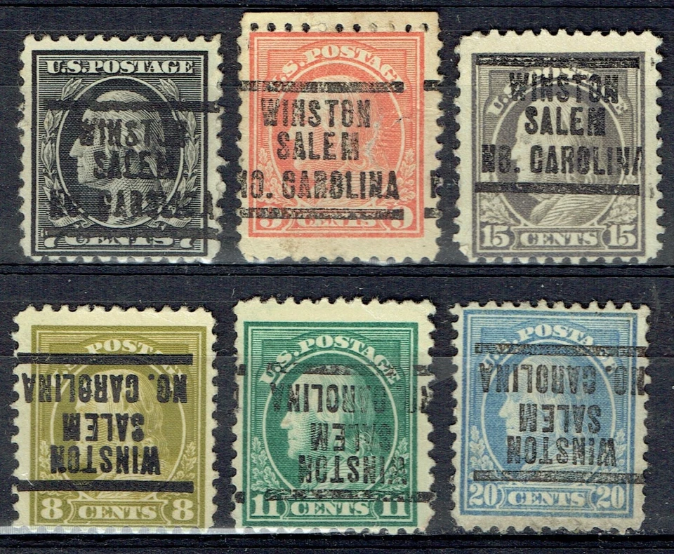 6 1917 W/Fs w/precancels f/WINSTON SALEM NC (207) Inc. 3 SCARCE INVERTS! - Image 1 of 1
