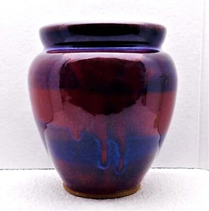 VINTAGE STONEWARE DRIP GLAZE POTTERY VASE SIGNED CE - Bild 1 von 9