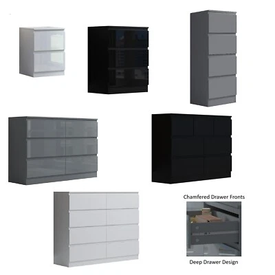 2/3/4/6/7/8 Chest Of Drawers Gloss Front Matt Frame Bedroom Storage Furniture. - Image 1 of 4
