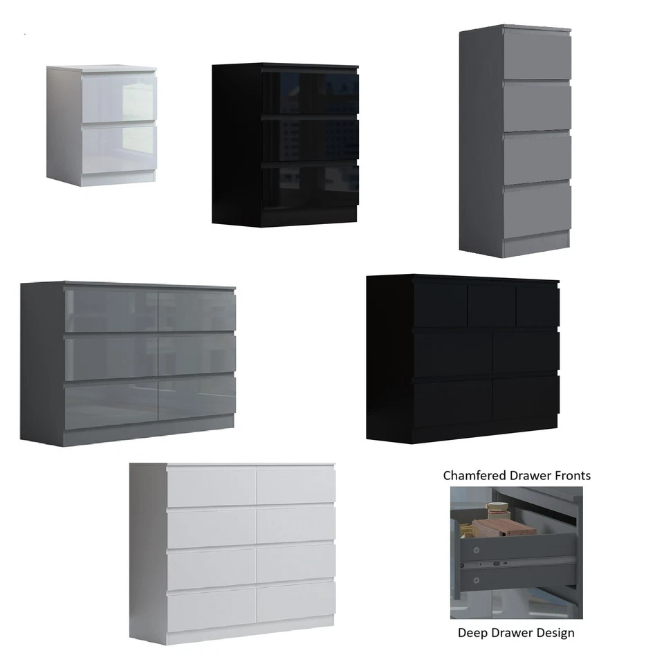 2/3/4/6/7/8 Chest Of Drawers Gloss Front Matt Frame Bedroom Storage Furniture. - Image 1 of 4