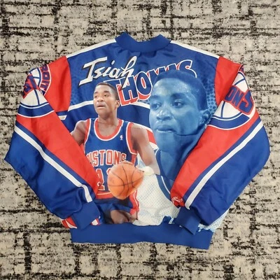 Vtg Isiah Thomas Chalk Line Fanimation Jacket Detroit Pistons NBA AOP L 90s - Image 1 of 4