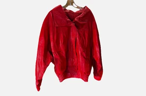 Abrigo Vintage Cuero Rojo Botón Frontal Años 90 Grande - Imagen 1 de 7