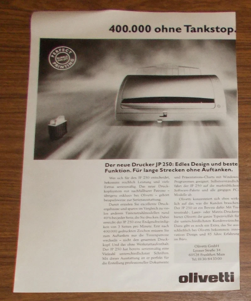 Seltene Werbung OLIVETTI JP 250 Bubble Ink-Jet Tintenstrahl-Drucker 1993 - Image 1 of 1