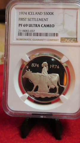 1974 ICELAND SILVER 500 KRONUR FIRST SETTLEMENT NGC PF 69 ULTRA CAMEO Cover