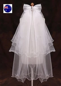 Women Lady Flower Girls White bow Lace Wedding Bride maid Comb Hair layers Veil - Picture 1 of 8