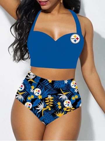Pittsburgh Steelers Womens 2PCS Bikini Sexy Halter Swimsuit Casual Bathing Set Cover