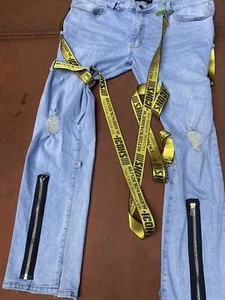 ETERNITY BC/AD men DENIM Jean's with side Buckles size 42 Zipper Legs With Belt - Picture 1 of 18