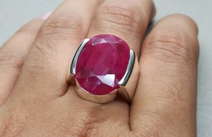 Big Oval Cut Red Ruby Ring 925 Sterling Silver Handmade Mens Ring Yaqoot Ring - Picture 1 of 10
