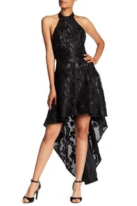 ISSUE New York Black Ribbon Mesh Lace Halter Open Back High Low Maxi Gown M 6/8 - Picture 1 of 2