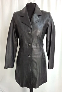 Vivid Leatherwear Black Longline Leather Jacket Trench Coat Women's UK10 C3889 - Picture 1 of 12