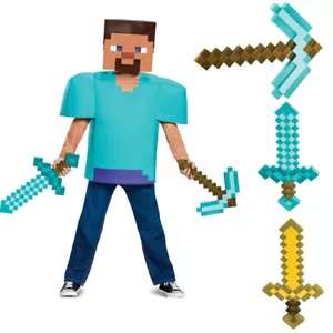 -Minecraft Kostüm Steve Spitzhacke Schwert Party Kindergeburtstag Fasching Kind- - Bild 1 von 6