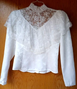 Vintage 80s Gunne Sax White Victorian Lace and Satin Blouse Size 7 - see notes - Picture 1 of 3