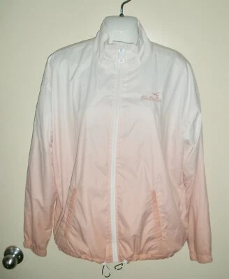 #967 Hollister XS quebra-vento zíper completo branco rosa umbra malha forrada leve - Imagem 1 de 4